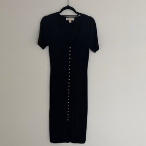 Michael Kors Black Midi Dress with Button Detail